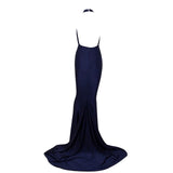 Pop Star Navy Pleated Maxi Fishtail Gown Dress - Fashion Genie Boutique