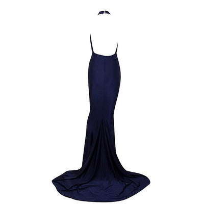 Pop Star Navy Pleated Maxi Fishtail Gown Dress - Fashion Genie Boutique