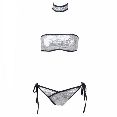 Need I Say Shore? Silver Sequin Choker Bikini - Fashion Genie Boutique