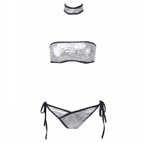 Need I Say Shore? Silver Sequin Choker Bikini - Fashion Genie Boutique