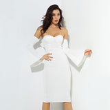No Competition White Long Sleeve Bardot Midi Dress - Fashion Genie Boutique