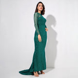 Making Moves Green Long Sleeve Glitter Maxi Gown Dress - Fashion Genie Boutique