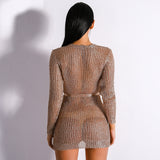 Abbie Metallic Gold Mini Cardigan Dress - Fashion Genie Boutique
