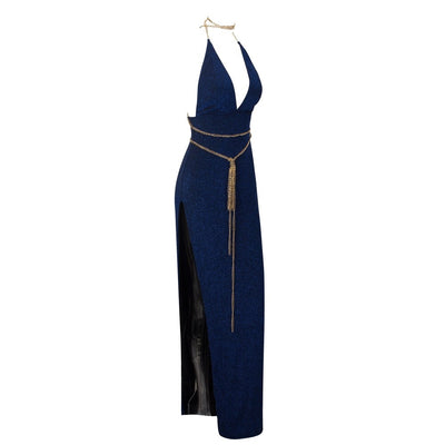Throwing Shade Nude Side Slit Chained Maxi Dress - Fashion Genie Boutique
