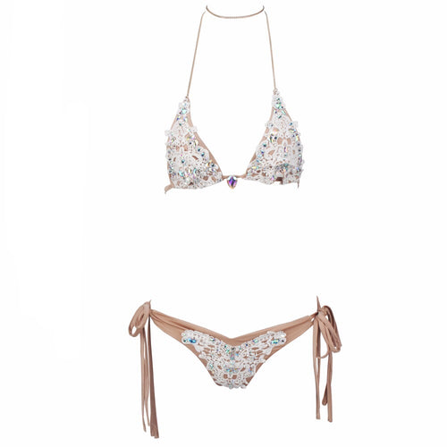 Sunrise Swim White Crochet Crystal Bikini - Fashion Genie Boutique