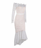 Vibe Seeker White Lace Bardot Midi Dress - Fashion Genie Boutique