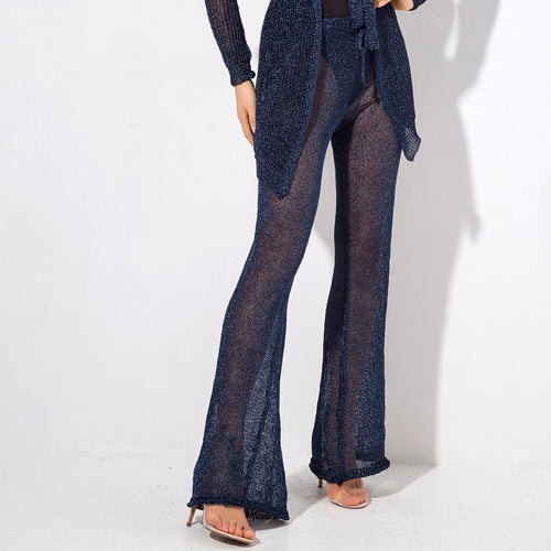 Valerie Navy Glitter Knit Trousers - Fashion Genie Boutique