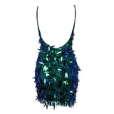 Sunset Chic Green Iridescent Sequin Fringe Mini Dress - Fashion Genie Boutique