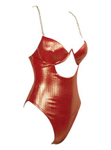 Say It Isn’t So Orange Iridescent Chain Strap Cut Out Bodysuit - Fashion Genie Boutique