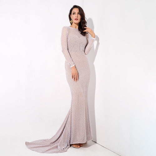 Making Moves White Long Sleeve Glitter Maxi Gown Dress - Fashion Genie Boutique