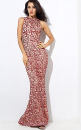 Modern Beauty Nude And Red Glitter Fishtail Maxi Dress - Fashion Genie Boutique