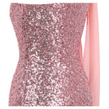 Oh My Posh Pink & Silver Sequin Gradient One Shoulder Maxi Gown Dress - Fashion Genie Boutique
