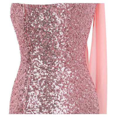 Oh My Posh Pink & Silver Sequin Gradient One Shoulder Maxi Gown Dress - Fashion Genie Boutique