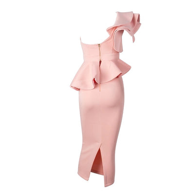 Keya Pink Peplum Bardot Top & Midi Skirt Dress Co-Ord - Fashion Genie Boutique