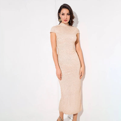 Don't Blame Me Gold Glitter Embellished Midi Dress - Fashion Genie Boutique