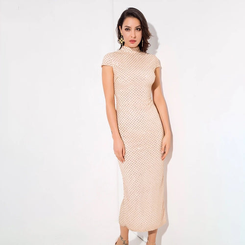 Don't Blame Me Gold Glitter Embellished Midi Dress - Fashion Genie Boutique