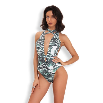 Long Beach Green Snake Print Swimsuit - Fashion Genie Boutique