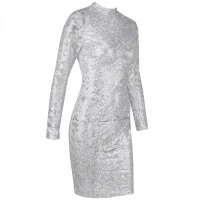 Subtly Splendid Silver Long Sleeve Sequin Mini Dress - Fashion Genie Boutique