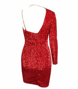 Gal That Glitters Red One Sleeve Sequin Mini Dress - Fashion Genie Boutique