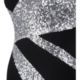 Dazzling Diva Black & Silver Strapless Sequin Maxi Gown Dress - Fashion Genie Boutique