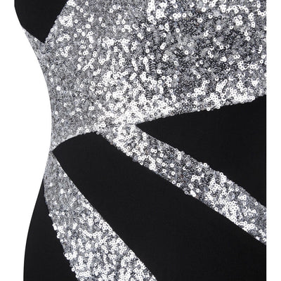 Dazzling Diva Black & Silver Strapless Sequin Maxi Gown Dress - Fashion Genie Boutique