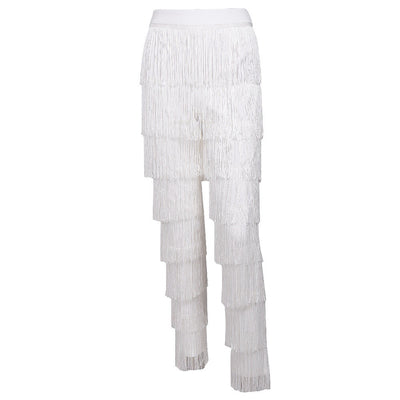 Ava White Fringe High Waisted Trousers - Fashion Genie Boutique