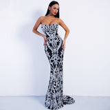 Canterbury Black & Silver Sequin Strapless Maxi Dress - Fashion Genie Boutique