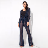 Valerie Navy Glitter Knit Trousers - Fashion Genie Boutique