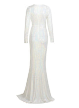 City Of Love White Plunge Sequin Long Sleeve Maxi - Fashion Genie Boutique