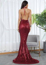 Alabama Burgundy Cowl Neck Sequin Maxi Fishtail Dress - Fashion Genie Boutique
