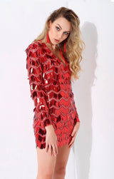 Keep them Keen Red Long Sleeve Sequin Tassel Mini Dress - Fashion Genie Boutique