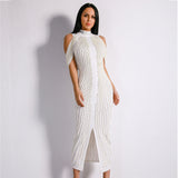 High Society White Stud Embellished Slinky Maxi Dress - Fashion Genie Boutique