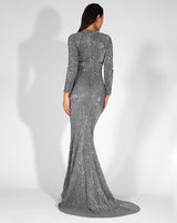 Cut It Out Silver Keyhole Sequin Long Sleeve Maxi Fishtail Dress - Fashion Genie Boutique