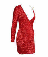 Gal That Glitters Red One Sleeve Sequin Mini Dress - Fashion Genie Boutique