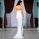 Win Me Over White Glitter Feather Strapless Maxi Dress - Fashion Genie Boutique