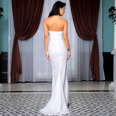Win Me Over White Glitter Feather Strapless Maxi Dress - Fashion Genie Boutique
