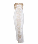 A Long Affair White & Gold Sequin Strapless Maxi Dress - Fashion Genie Boutique