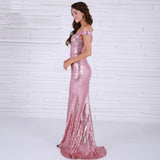 Juliet Pink Sequin Bardot Maxi Dress - Fashion Genie Boutique