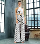 One Kiss White Polka Dot Crop Top & Wide Leg Trousers Co-Ord - Fashion Genie Boutique