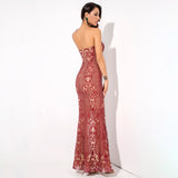 Princess Doll Red Strapless Glitter Maxi Split Fishtail Dress - Fashion Genie Boutique