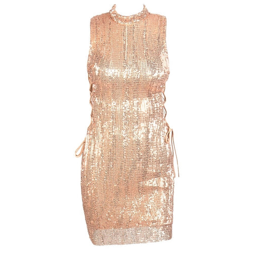We Vibing Rose Gold Sequin Mini Party Dress - Fashion Genie Boutique