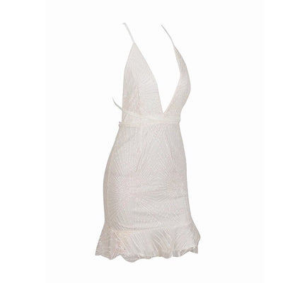 Vegas Beauty White Glitter Embellished Mesh Mini Dress - Fashion Genie Boutique