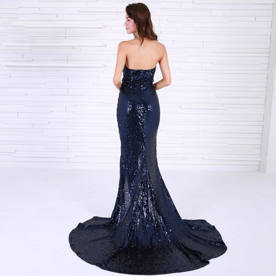 Deepest Devotion Navy Sequin Halterneck Maxi Dress - Fashion Genie Boutique