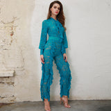 Layered in Lace Blue Lace Ruffle Jumpsuit - Fashion Genie Boutique