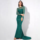 Making Moves Green Long Sleeve Glitter Maxi Gown Dress - Fashion Genie Boutique