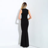 Glam Squad Black Crystal Embellished Fishtail Maxi Dress - Fashion Genie Boutique