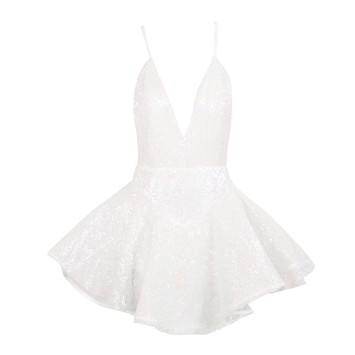 Weekend Cocktails White Iridescent Plunge Sequin Playsuit - Fashion Genie Boutique