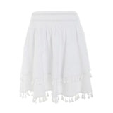 Love In Barcelona Nude Stripe Tassel Mini Skirt - Fashion Genie Boutique
