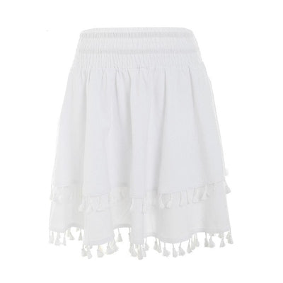 Love In Barcelona Nude Stripe Tassel Mini Skirt - Fashion Genie Boutique