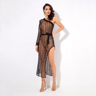 Ready To Glow Black Glitter Knit Kaftan Dress - Fashion Genie Boutique